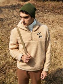 In My Nature In My Nature Herren Outdoor Sherpa Fleece Hoodie Jacke Mit Englischer Stickerei Und Reißverschluss Details