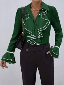 SHEIN Privé 荷葉邊荷葉袖襯衫