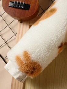 Baby Girl Bear Pattern Hooded Teddy Jacket - Beige - View 4