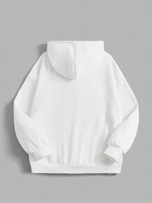 Willy Wonka and the Chocolate Factory X SHEIN Plus號字母&花園圖形束口帽白色連帽衛衣 - 白色 - 查看 2