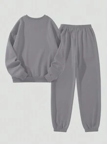 Flirla 2 Piezas Conjunto Informal De Sudadera Con Capucha Y Pantalón De Chándal De Forro Polar Con Estampado De Letras