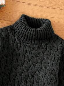 SHEIN Suéter De Cuello Alto De Color Sólido Para Niña - Negro - Ver 5