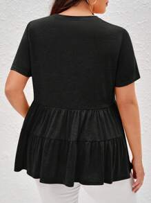 SHEIN LUNE Plus Marled Knit Smock Top - Black - View 2