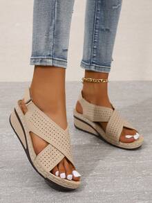 Của phụ nữ Ngoài trời Nhẹ & Thoải mái Nêm Gót chân & Dày Nền tảng Dép Quai Quai Mắt Cá Chân - Màu be - Xem 5