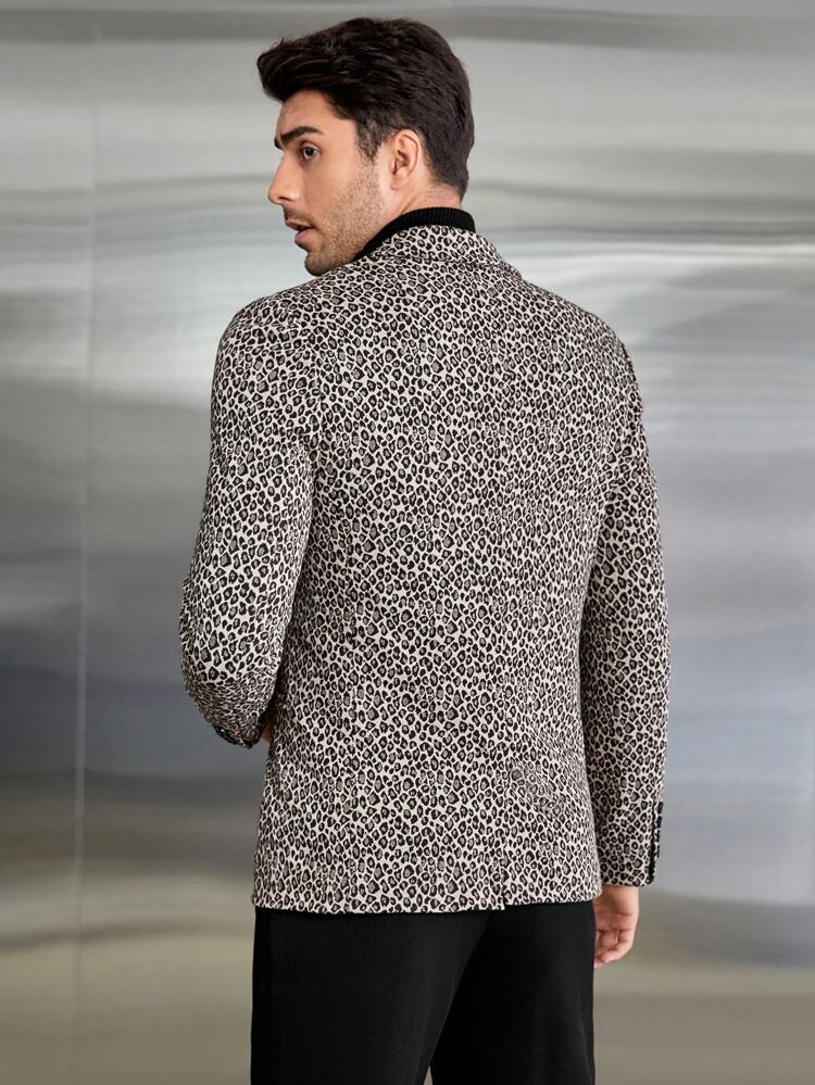 Men's Leopard Print Single Breasted Knit Blazer