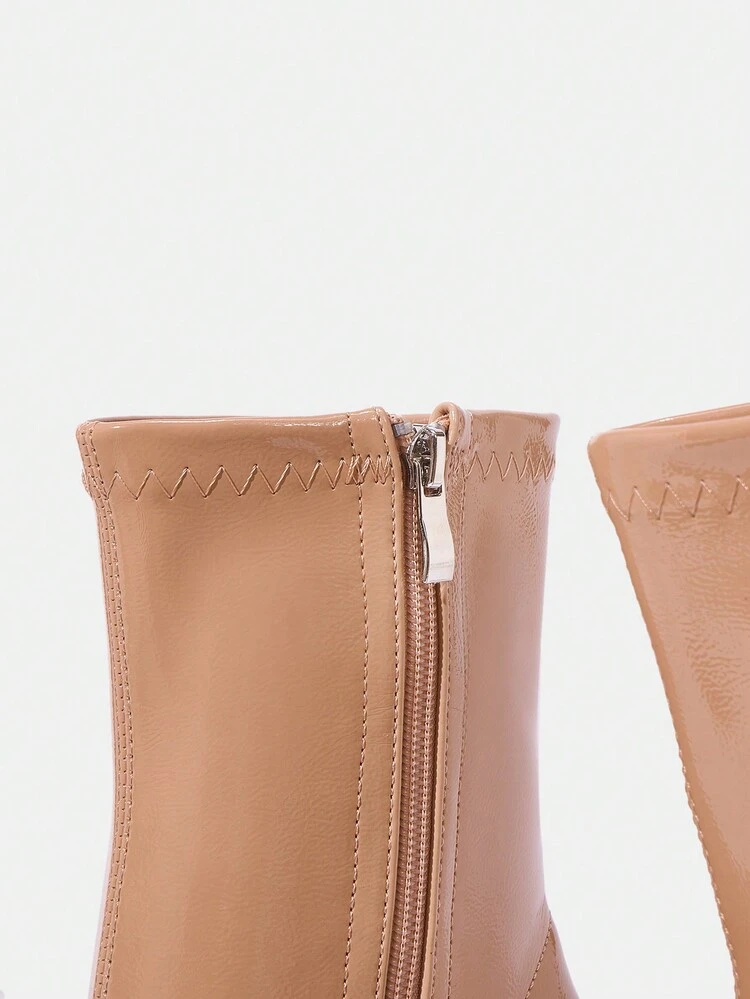 Stitched Detail Square Toe Women's Fashionable Ankle Boots