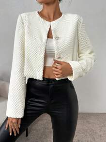 SHEIN Privé 女士鈕扣紋理夾克 - 杏色 - 查看 2