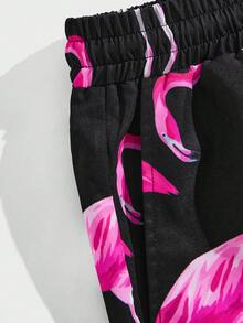 GENTILAND Men's Flamingo Print Drawstring Waist Shorts - Multicolor - View 3