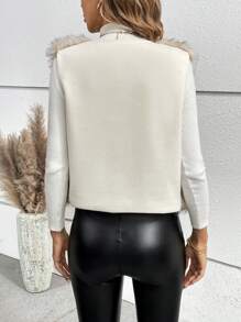 SHEIN Essnce Của phụ nữ Sang trọng Mở Mặt trước Không tay Áo vest - Màu Khaki - Xem 2