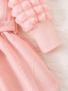 Baby Girls' Pink Textured Knitted Dress And Hat - Pink - View 6