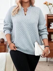 Calvaya 大尺寸灰色休閒插肩袖運動衫,附缺角領口 - 白色 - 查看 5