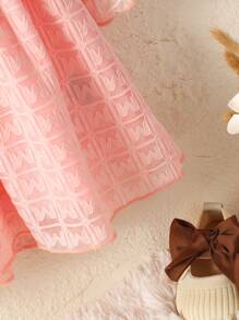 Baby Girls Princess Dress With Textured Lace & Peter Pan Collar Design, Cute & Elegant Dress For Parties And Vacations In Autumn And Winter