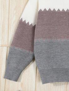 SHEIN 女童幼兒拼色高領毛衣 - 彩色 - 查看 4