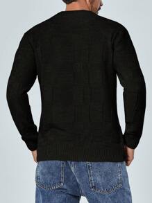 EURMUSE Men's Solid Color Pullover Sweater - Black - View 2