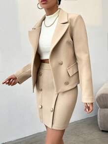 RueChic Double Breasted Solid Color Suit Set