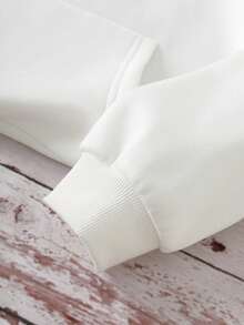 SHEIN EZwear 具有文字和棕櫚樹印花和束口設計的帽衫 - 白色 - 查看 3