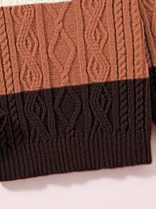 SHEIN 幼兒男童拼色套頭毛衣 - 巧克力棕 - 查看 4