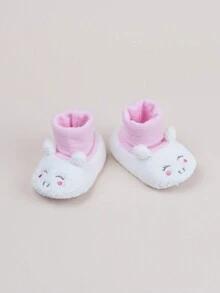 适合女婴的可爱毛绒平底靴 - 白色 - 查看 2