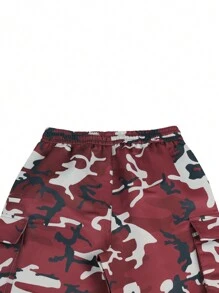 Manfinity Homme Men's Camouflage Print Flap Pocket Drawstring Cargo Jogger Pants - Red - View 4