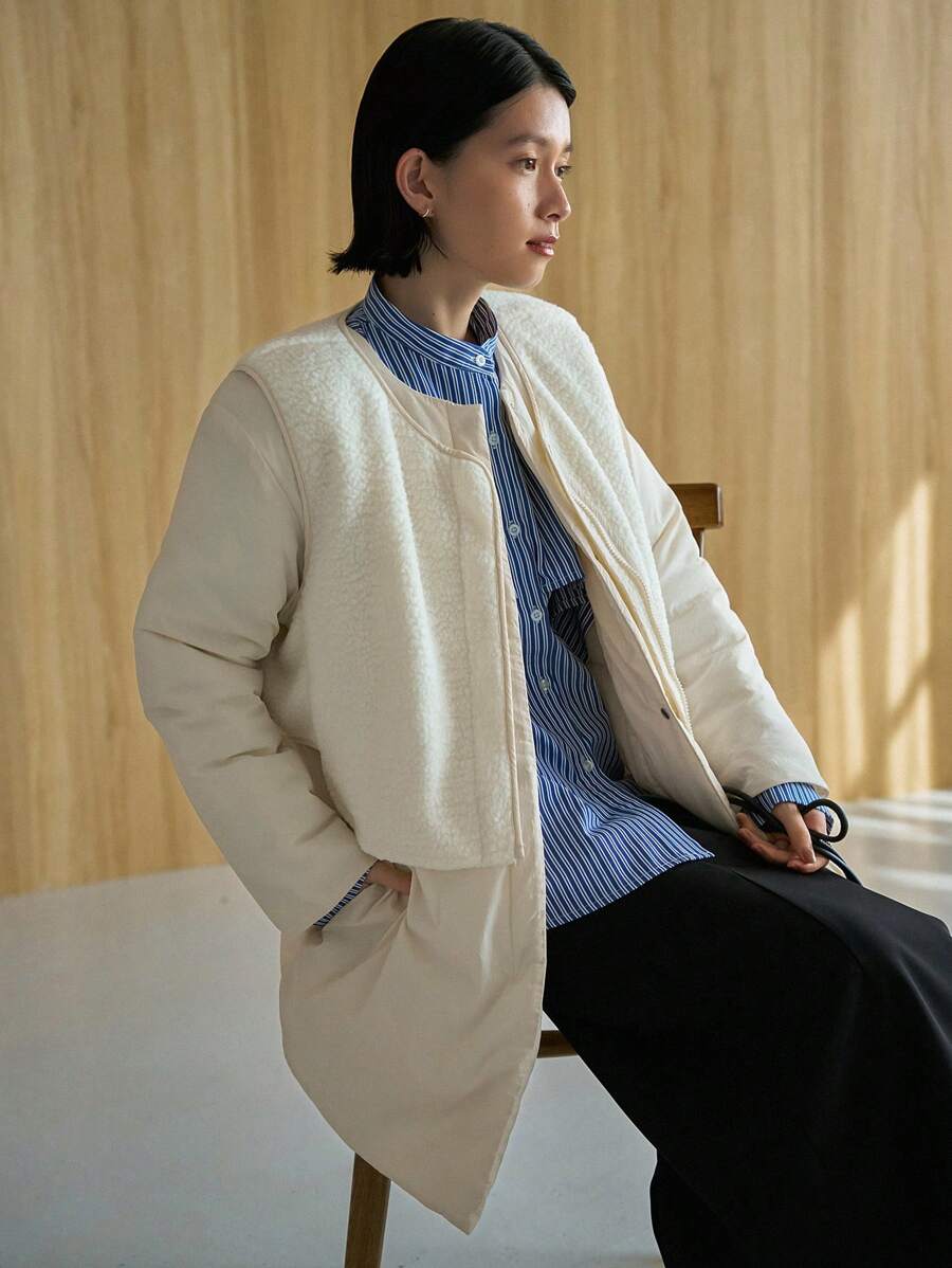 FRIFUL 1 Áo khoác mùa đông có đệm lót một hàng khuy cho nữ - Màu be - Xem 1