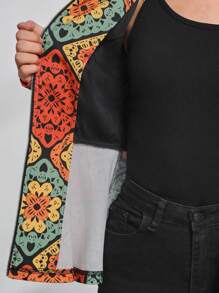 SHEIN Clasi Printed Regular Fit Zipper Closure Jacket With Drawstring Waist - Multicolor - View 6