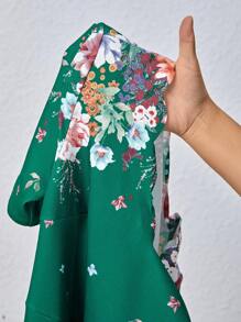 SHEIN Clasi Women's Floral Printed Dress With Shell Hem - Green - View 6