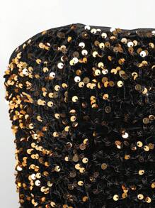 SHEIN Unity Faux Feather Hem Sequin Bodycon Tube Mini Dress - Black - View 9