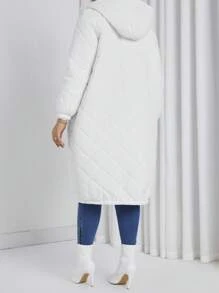 SHEIN Essnce Áo khoác trùm đầu màu trơn cỡ lớn có đệm - trắng - Xem 2