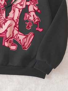 SHEIN 女士卡通人形印花連帽衛衣 - 黑色 - 查看 4