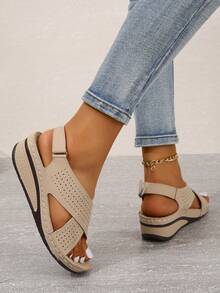 Của phụ nữ Ngoài trời Nhẹ & Thoải mái Nêm Gót chân & Dày Nền tảng Dép Quai Quai Mắt Cá Chân - Màu be - Xem 2