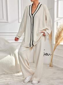 EURMUSE Women'S Button Front Knit Cardigan And Pants Set - White - View 5