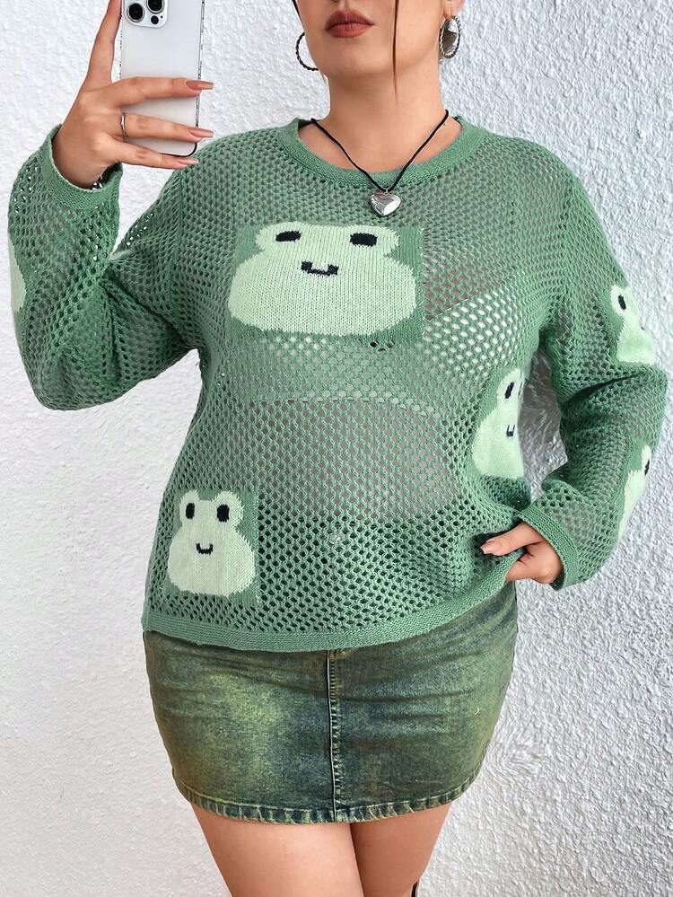 Plus Size Cartoon Pattern Pullover Sweater Knit Pullover Fall Winter Sweater