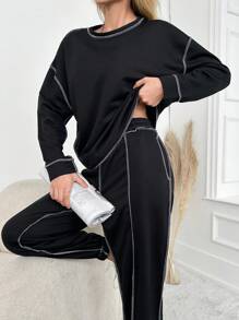 RueChic 明线落肩运动衫和运动裤