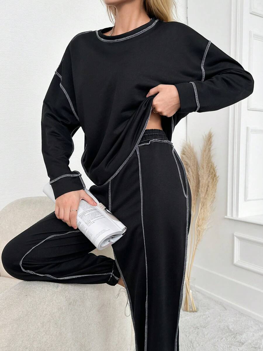 RueChic 明线落肩运动衫和运动裤