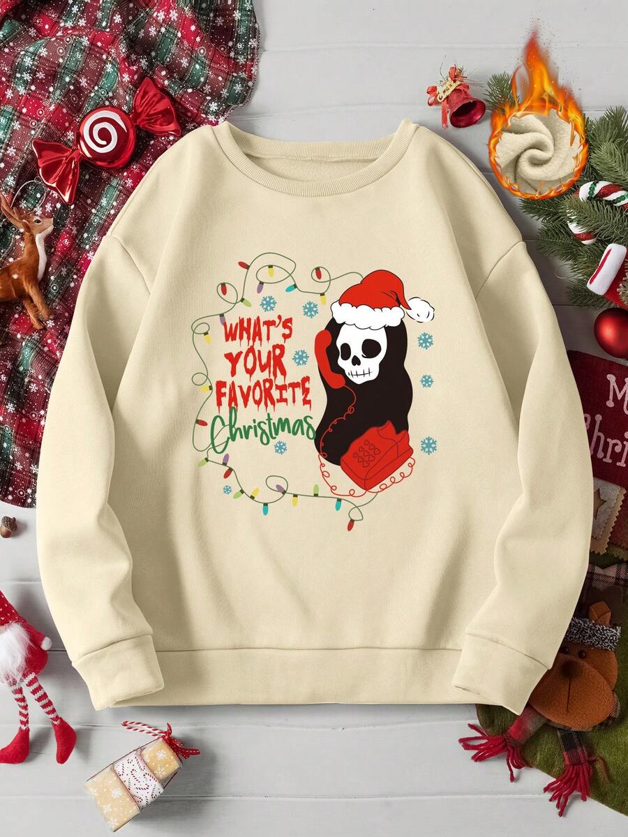 SHEIN EZwear 聖誕節卡通字母印花絨毛衣