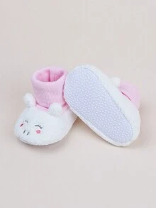 适合女婴的可爱毛绒平底靴 - 白色 - 查看 5