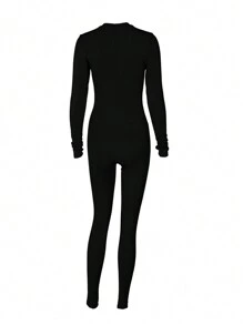 INAWLY Solid Unitard Jumpsuit Fall Cloth For Women - Black - View 4