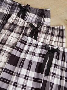3 Pcs Women's Plaid Black & White Pajama Pants With Waist Bow Decoration - Multicolor - View 3