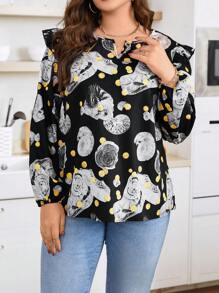 Calvaya Plus Size Women's Polka Dot Print Notched Collar Blouse - Multicolor - View 4