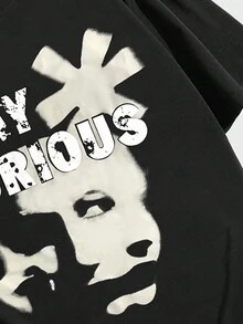 Street Life 男士短袖t恤印有圖案和字母圖案 - 黑色 - 查看 3