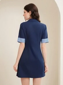 SHEIN LUNE 女式条纹印花修身衬衫裙长款女装 - 彩色 - 查看 2