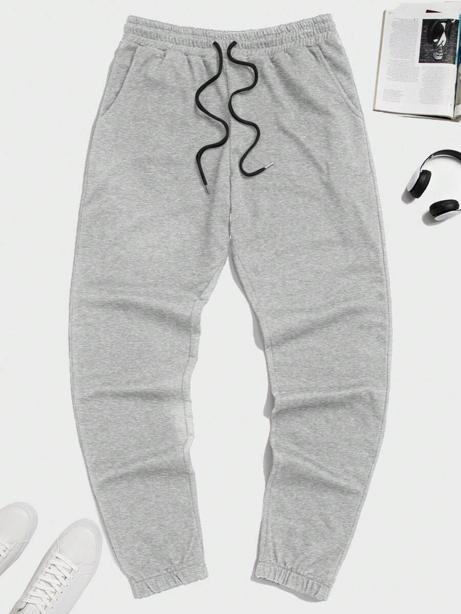 RueChic 男士灰色彈性腰抽繩休閒運動褲 - 灰色 - 查看 1