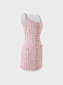 SHEIN Unity Women's Sleeveless Plaid Dress - Pink - View 3
