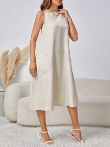 EMERY ROSE Slanted Pocket Sleeveless Vest Style Dress - Apricot - View 6