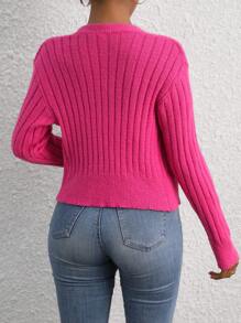 SHEIN Privé Kvinnors Nedhasade aclar Knappar Framtill Koftor - Skrikrosa - Visa 2