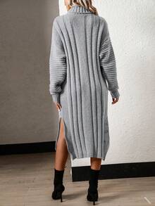 SHEIN LUNE Women'S Drop Shoulder Knitted Sweater Dress - Grey - View 2