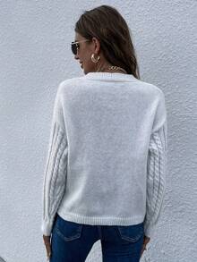 SHEIN LUNE Xoắn Dan Thả vai Áo len Mở - Màu be - Xem 2