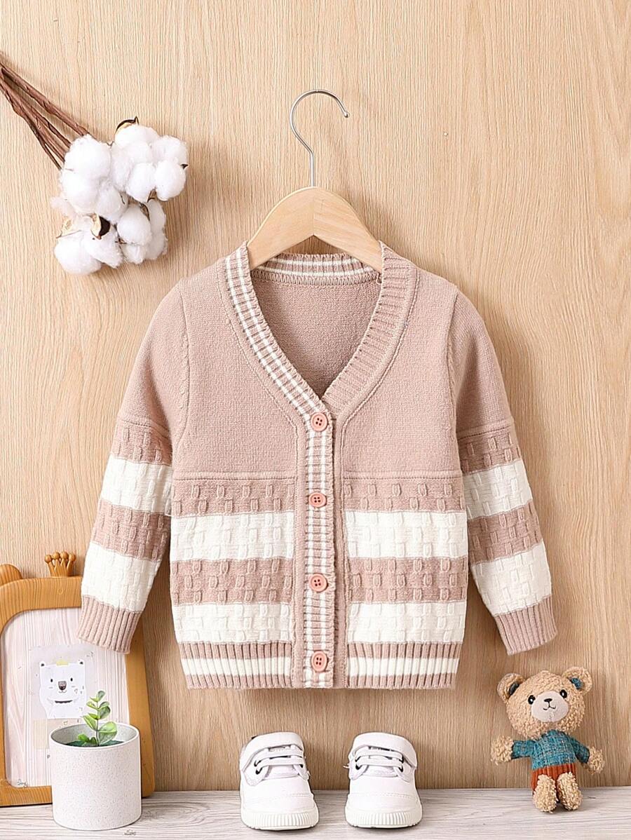 Boys' Striped Color Block Cardigan, Little Boy Size - Khaki - View 1