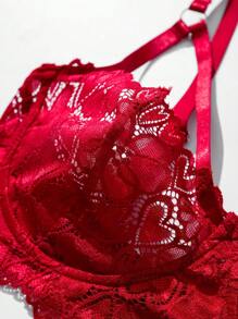 5pcs/Set Women's Sexy Red Mesh Lingerie Set - Burgundy - View 8