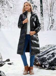 SHEIN Abrigo con capucha de maternidad con patchwork, para el invierno
